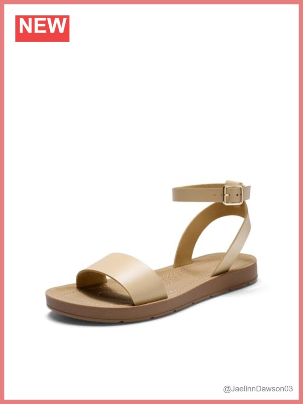 Women's Single-Band Ankle Strap Flat Sandals with Adjustable Slingback, PU Upper